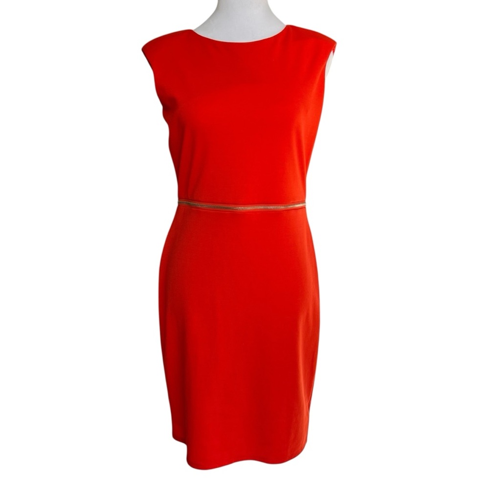 Kardashian Kollection Women Red Orange Knit Dress SZ M Cutout Zipper Above Knee